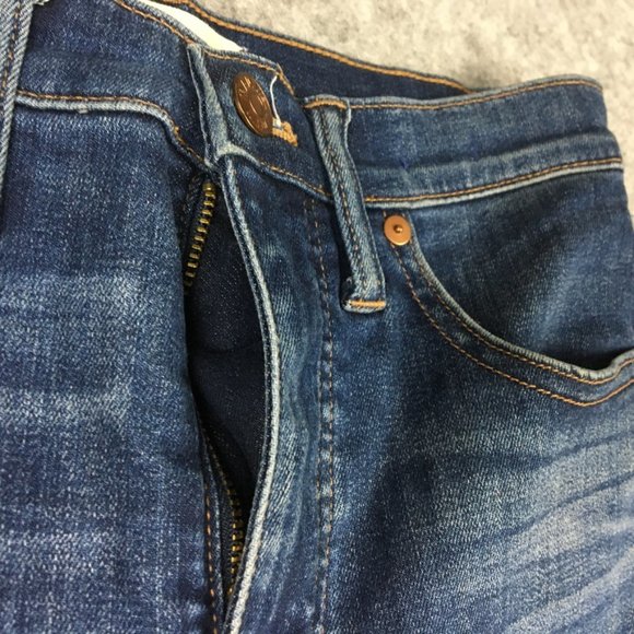 Madewell Jeans 26 2 10" High Rise Skinny Dark Wash Distressed Blue Tencel Lyocel - Picture 6 of 16